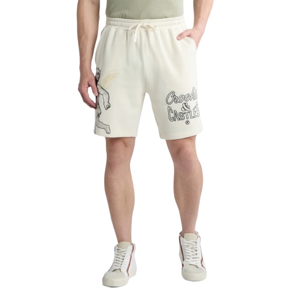 Crooks & Castles Natural Cream Robber Angel Graphic Shorts Size XL